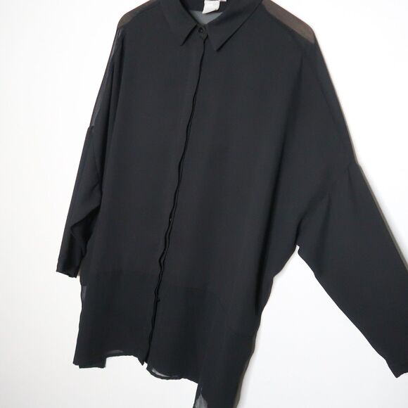 ASOS Womens Oversized Button Up Shirt 16 Black Sheer Flowy Office Career Staple - Picture 6 of 10